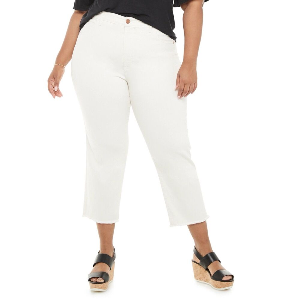 Women’s EVRI High-Waist Cream Straight Fringe Hem Ankle Jean Sz 24W NWT MSRP$56